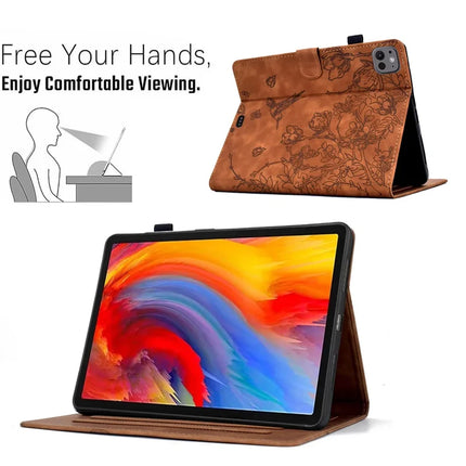 For iPad Pro 11 (2024) Case Flower Bird Imprinted Card Holder Leather Tablet Cover