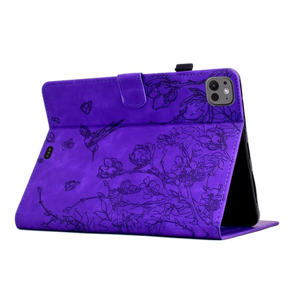 For iPad Pro 11 (2024) Case Flower Bird Imprinted Card Holder Leather Tablet Cover