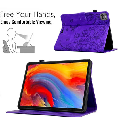 For iPad Pro 11 (2024) Case Flower Bird Imprinted Card Holder Leather Tablet Cover