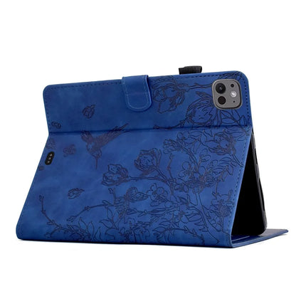 For iPad Pro 11 (2024) Case Flower Bird Imprinted Card Holder Leather Tablet Cover