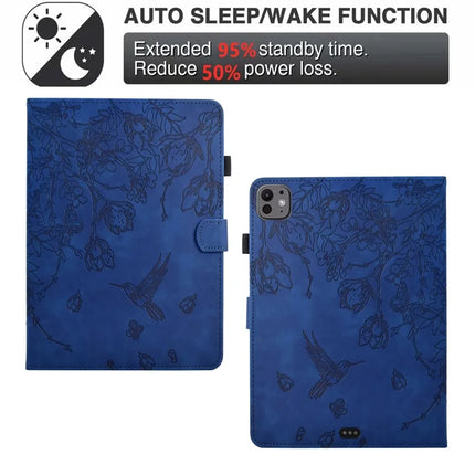 For iPad Pro 11 (2024) Case Flower Bird Imprinted Card Holder Leather Tablet Cover