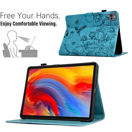 For iPad Pro 11 (2024) Case Flower Bird Imprinted Card Holder Leather Tablet Cover