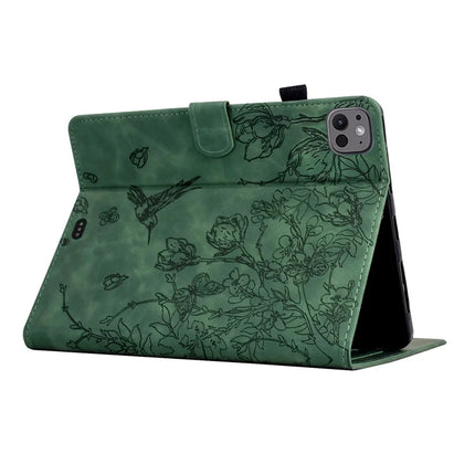 For iPad Pro 11 (2024) Case Flower Bird Imprinted Card Holder Leather Tablet Cover