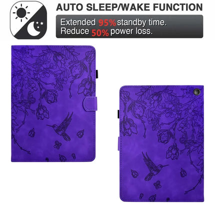 For Amazon Fire 7 (2022) Case Flower Bird Imprinted Card Holder Leather Tablet Cover