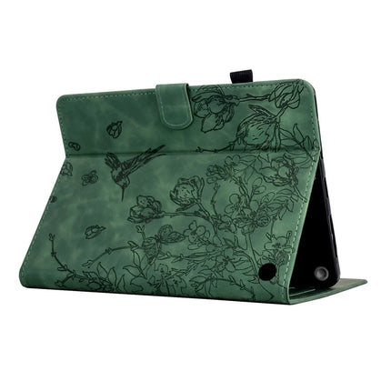 For Amazon Fire 7 (2022) Case Flower Bird Imprinted Card Holder Leather Tablet Cover