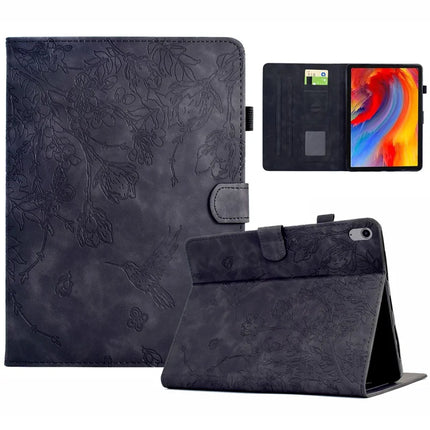 For iPad 10.9 (2022) Case Flower Bird Imprinted Card Holder Leather Tablet Cover - Black