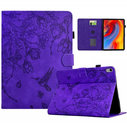 For iPad 10.9 (2022) Case Flower Bird Imprinted Card Holder Leather Tablet Cover - Purple