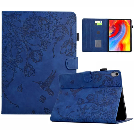 For iPad 10.9 (2022) Case Flower Bird Imprinted Card Holder Leather Tablet Cover - Dark Blue