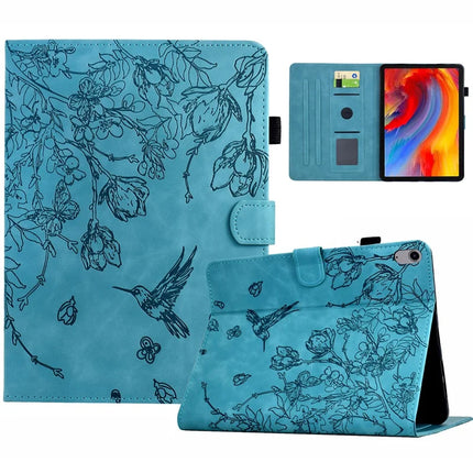 For iPad 10.9 (2022) Case Flower Bird Imprinted Card Holder Leather Tablet Cover - Baby Blue