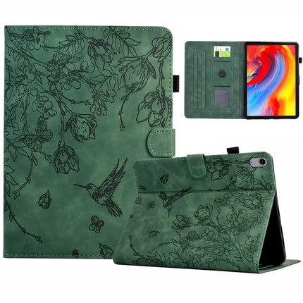 For iPad 10.9 (2022) Case Flower Bird Imprinted Card Holder Leather Tablet Cover - Green