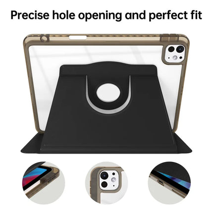 For iPad Pro 11 (2024) Case PU Leather+Acrylic+TPU Rotating Clear Tablet Cover Auto Wake  /  Sleep