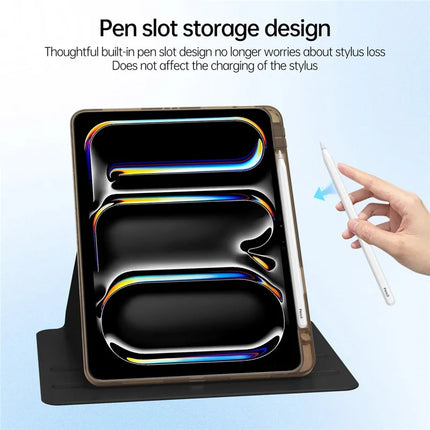 For iPad Pro 11 (2024) Case PU Leather+Acrylic+TPU Rotating Clear Tablet Cover Auto Wake  /  Sleep