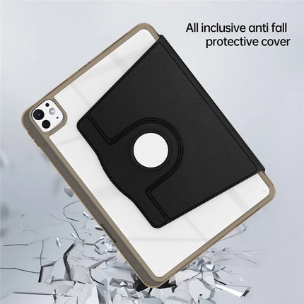 For iPad Pro 11 (2024) Case PU Leather+Acrylic+TPU Rotating Clear Tablet Cover Auto Wake  /  Sleep