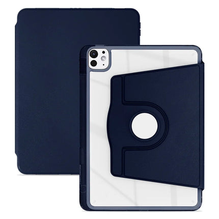 For iPad Pro 11 (2024) Case PU Leather+Acrylic+TPU Rotating Clear Tablet Cover Auto Wake  /  Sleep - Dark Blue