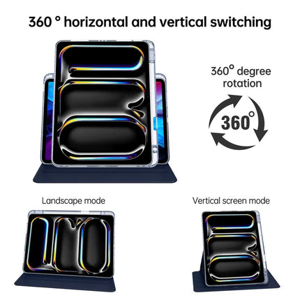 For iPad Pro 11 (2024) Case PU Leather+Acrylic+TPU Rotating Clear Tablet Cover Auto Wake  /  Sleep