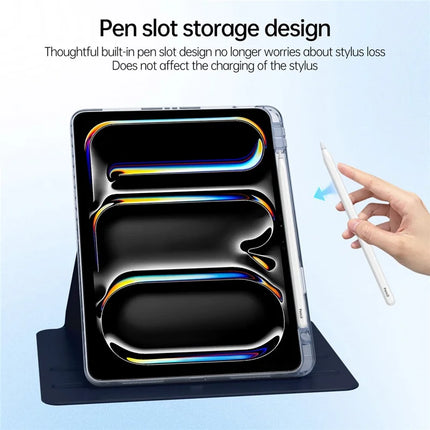 For iPad Pro 11 (2024) Case PU Leather+Acrylic+TPU Rotating Clear Tablet Cover Auto Wake  /  Sleep