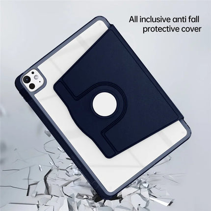 For iPad Pro 11 (2024) Case PU Leather+Acrylic+TPU Rotating Clear Tablet Cover Auto Wake  /  Sleep