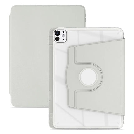 For iPad Pro 11 (2024) Case PU Leather+Acrylic+TPU Rotating Clear Tablet Cover Auto Wake  /  Sleep - Grey