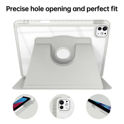 For iPad Pro 11 (2024) Case PU Leather+Acrylic+TPU Rotating Clear Tablet Cover Auto Wake  /  Sleep