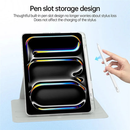 For iPad Pro 11 (2024) Case PU Leather+Acrylic+TPU Rotating Clear Tablet Cover Auto Wake  /  Sleep