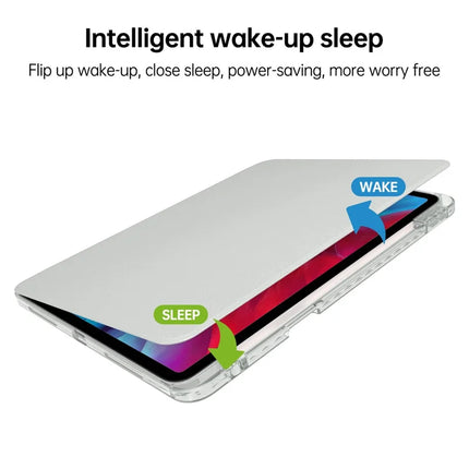For iPad Pro 11 (2024) Case PU Leather+Acrylic+TPU Rotating Clear Tablet Cover Auto Wake  /  Sleep