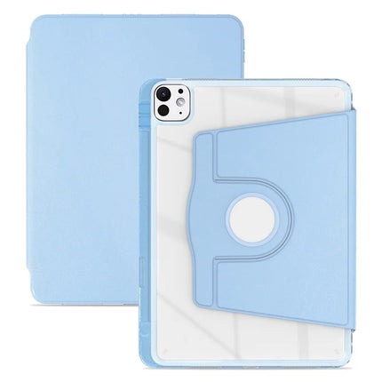 For iPad Pro 11 (2024) Case PU Leather+Acrylic+TPU Rotating Clear Tablet Cover Auto Wake  /  Sleep - Baby Blue