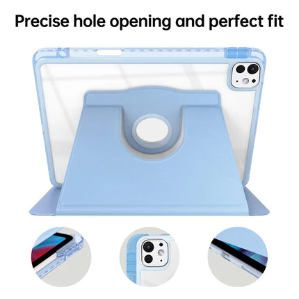 For iPad Pro 11 (2024) Case PU Leather+Acrylic+TPU Rotating Clear Tablet Cover Auto Wake  /  Sleep