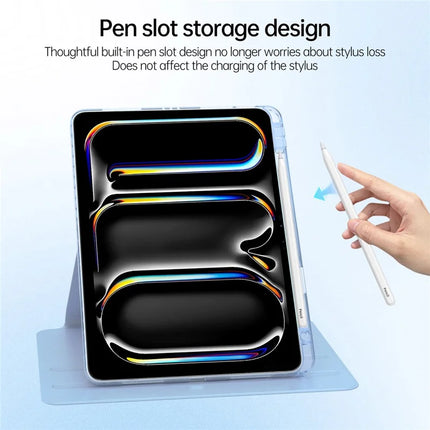 For iPad Pro 11 (2024) Case PU Leather+Acrylic+TPU Rotating Clear Tablet Cover Auto Wake  /  Sleep