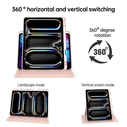 For iPad Pro 11 (2024) Case PU Leather+Acrylic+TPU Rotating Clear Tablet Cover Auto Wake  /  Sleep