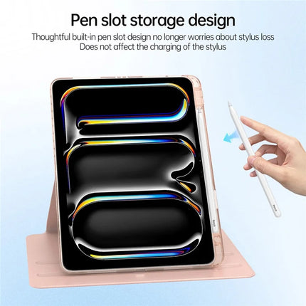 For iPad Pro 11 (2024) Case PU Leather+Acrylic+TPU Rotating Clear Tablet Cover Auto Wake  /  Sleep