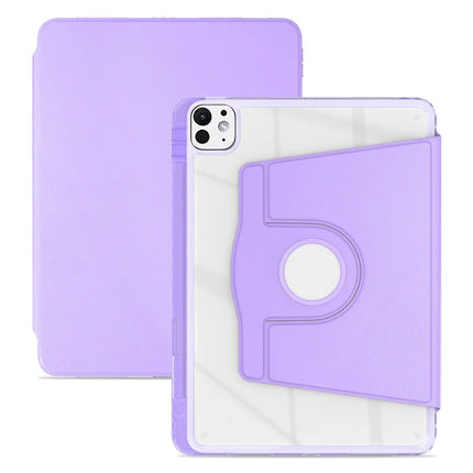 For iPad Pro 11 (2024) Case PU Leather+Acrylic+TPU Rotating Clear Tablet Cover Auto Wake  /  Sleep - Purple