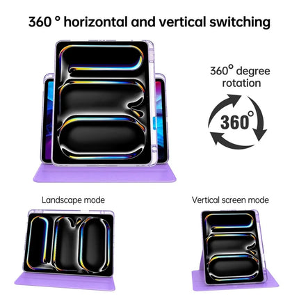For iPad Pro 11 (2024) Case PU Leather+Acrylic+TPU Rotating Clear Tablet Cover Auto Wake  /  Sleep