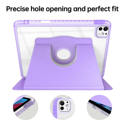 For iPad Pro 11 (2024) Case PU Leather+Acrylic+TPU Rotating Clear Tablet Cover Auto Wake  /  Sleep