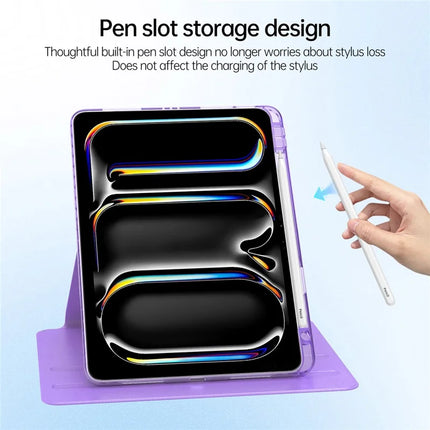 For iPad Pro 11 (2024) Case PU Leather+Acrylic+TPU Rotating Clear Tablet Cover Auto Wake  /  Sleep