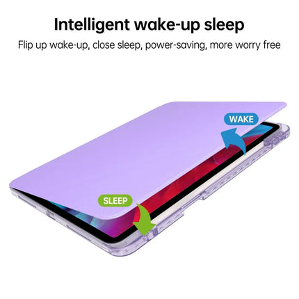 For iPad Pro 11 (2024) Case PU Leather+Acrylic+TPU Rotating Clear Tablet Cover Auto Wake  /  Sleep