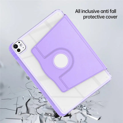For iPad Pro 11 (2024) Case PU Leather+Acrylic+TPU Rotating Clear Tablet Cover Auto Wake  /  Sleep