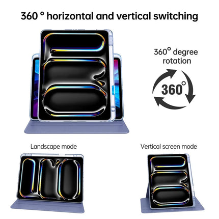 For iPad Pro 11 (2024) Case PU Leather+Acrylic+TPU Rotating Clear Tablet Cover Auto Wake  /  Sleep