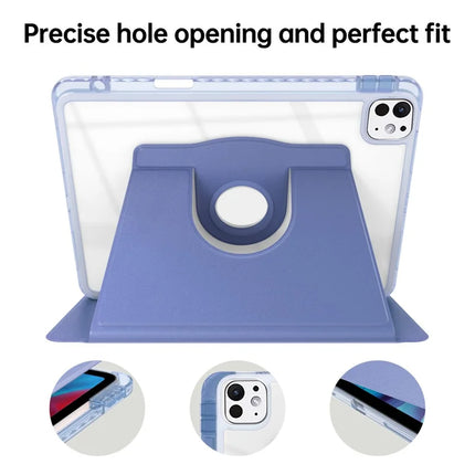 For iPad Pro 11 (2024) Case PU Leather+Acrylic+TPU Rotating Clear Tablet Cover Auto Wake  /  Sleep
