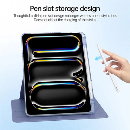 For iPad Pro 11 (2024) Case PU Leather+Acrylic+TPU Rotating Clear Tablet Cover Auto Wake  /  Sleep