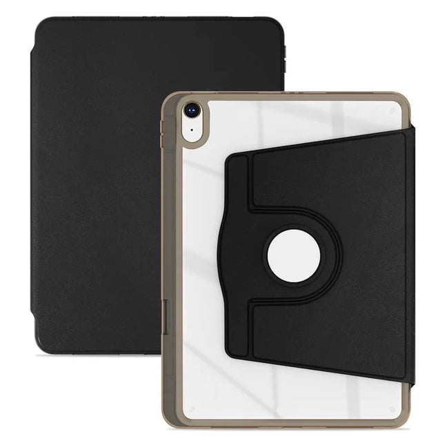 For iPad 10.9 (2022) Case PU Leather+Acrylic+TPU Rotating Clear Tablet Cover Auto Wake  /  Sleep - Black