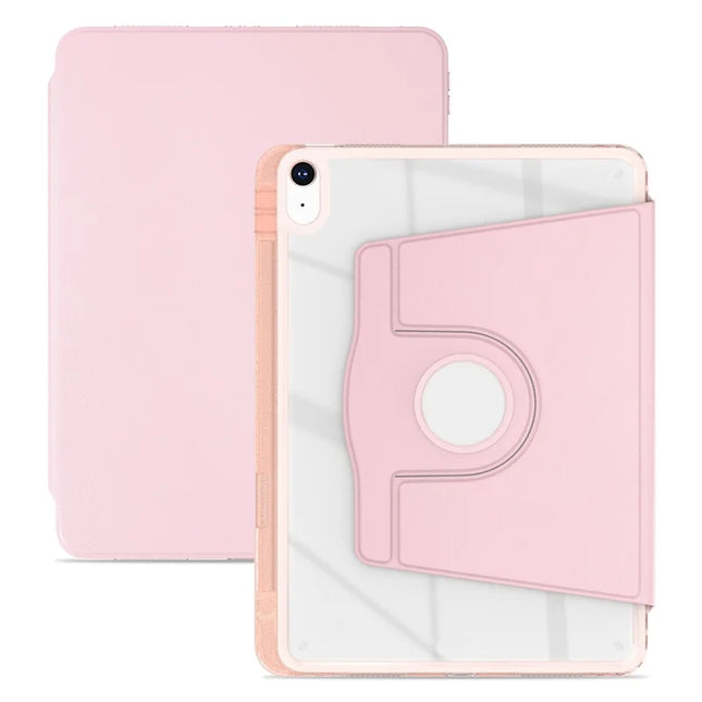 For iPad 10.9 (2022) Case PU Leather+Acrylic+TPU Rotating Clear Tablet Cover Auto Wake  /  Sleep - Pink