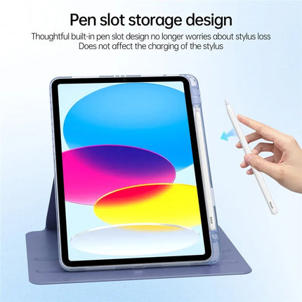 For iPad 10.9 (2022) Case PU Leather+Acrylic+TPU Rotating Clear Tablet Cover Auto Wake  /  Sleep