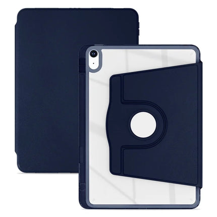 For iPad 10.9 (2022) Case PU Leather+Acrylic+TPU Rotating Clear Tablet Cover Auto Wake  /  Sleep - Dark Blue
