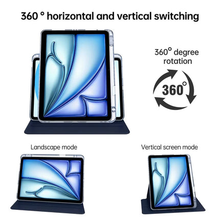 Tablet Case For iPad Air 11 (2024)  /  Pro 11 (2022)  /  (2021)  /  (2020)  /  (2018)  /  Air (2022)  /  (2020) PU+Acrylic+TPU Rotating Clear Cover