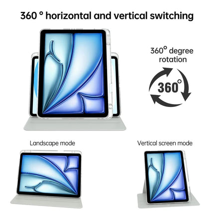 Tablet Case For iPad Air 11 (2024)  /  Pro 11 (2022)  /  (2021)  /  (2020)  /  (2018)  /  Air (2022)  /  (2020) PU+Acrylic+TPU Rotating Clear Cover