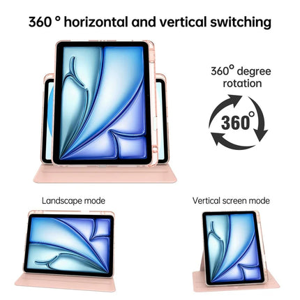 Tablet Case For iPad Air 11 (2024)  /  Pro 11 (2022)  /  (2021)  /  (2020)  /  (2018)  /  Air (2022)  /  (2020) PU+Acrylic+TPU Rotating Clear Cover