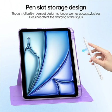 Tablet Case For iPad Air 11 (2024)  /  Pro 11 (2022)  /  (2021)  /  (2020)  /  (2018)  /  Air (2022)  /  (2020) PU+Acrylic+TPU Rotating Clear Cover