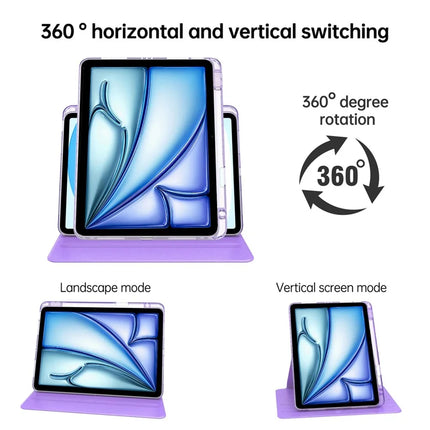Tablet Case For iPad Air 11 (2024)  /  Pro 11 (2022)  /  (2021)  /  (2020)  /  (2018)  /  Air (2022)  /  (2020) PU+Acrylic+TPU Rotating Clear Cover