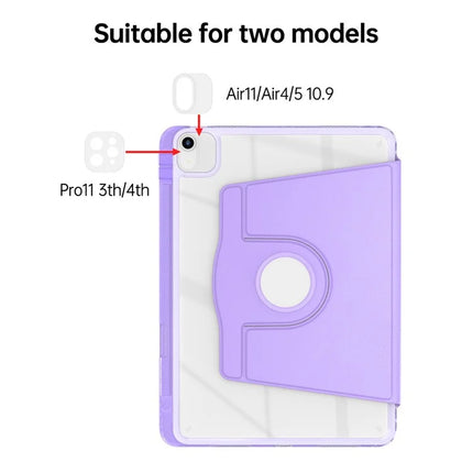 Tablet Case For iPad Air 11 (2024)  /  Pro 11 (2022)  /  (2021)  /  (2020)  /  (2018)  /  Air (2022)  /  (2020) PU+Acrylic+TPU Rotating Clear Cover
