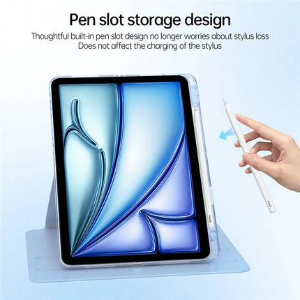 Tablet Case For iPad Air 11 (2024)  /  Pro 11 (2022)  /  (2021)  /  (2020)  /  (2018)  /  Air (2022)  /  (2020) PU+Acrylic+TPU Rotating Clear Cover